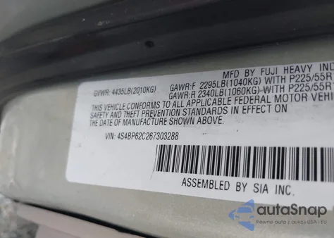 2006 Subaru Outback 2.5I Limited из США, поврежденный, VIN 4S4BP62C267303288